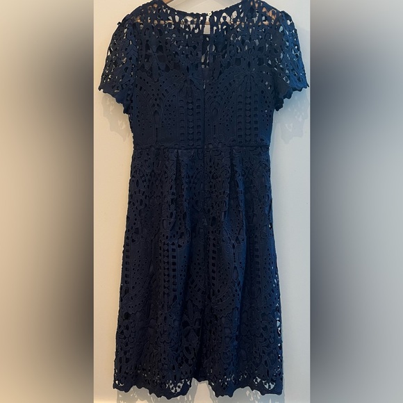 Anthropologie Eri + Eli Navy Eyelet Lace Dress Short Sleeve A-Line Size Med - Picture 5 of 12